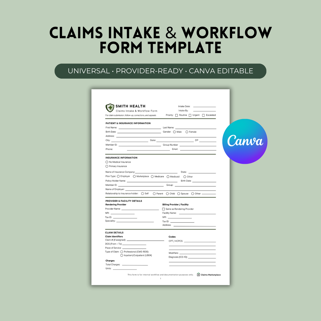 Claims Intake & Workflow Form Canva Template